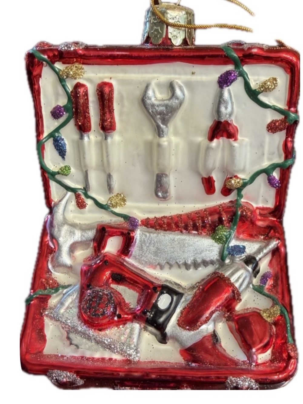 Kurt Adler KSA Glass Toolbox Christmas Ornament — Tools & Lights Hand-Painted